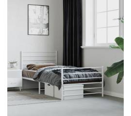 Cadru de pat metalic cu tăblie de cap/picioare, alb, 90x200 cm