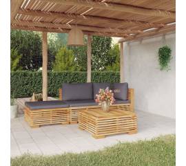 Set mobilier grădină cu perne, 4 piese, lemn masiv de tec
