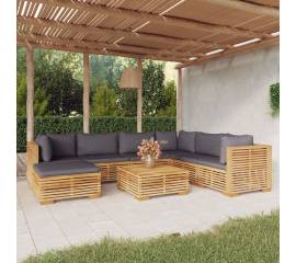 Set mobilier grădină cu perne, 8 piese, lemn masiv de tec