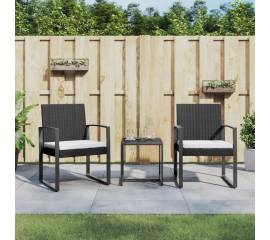 Set mobilier de grădină cu perne, 3 piese, negru, pp ratan