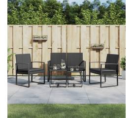 Set mobilier de grădină cu perne, 5 piese, negru, pp ratan