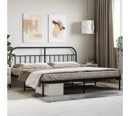 Cadru de pat metalic cu tăblie, negru, 200x200 cm