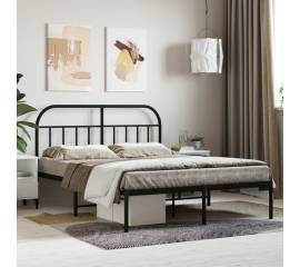Cadru de pat metalic cu tăblie, negru, 135x190 cm