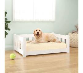 Pat de câini, alb, 75,5x55,5x28 cm, lemn masiv de pin