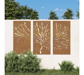 Decorațiuni perete de grădină 3 buc. 105x55 cm oțel model copac