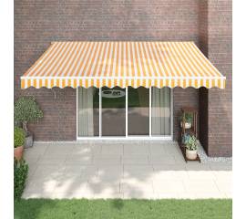 Copertină retractabilă galben și alb, 4x3 m, textil și aluminiu