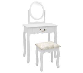 Masă toaletă cu taburet, alb, 65x36x128 cm, lemn paulownia, mdf
