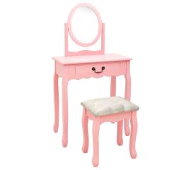 Masă toaletă cu taburet, roz, 65x36x128 cm, lemn paulownia, mdf