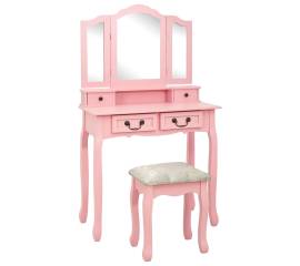 Set masă de toaletă cu taburet roz 80x69x141 cm lemn paulownia