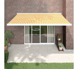 Copertină retractabilă, galben/alb, 4x3 m, textil/aluminiu