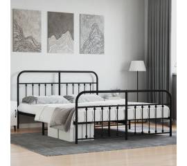 Cadru pat metalic cu tăblie de cap/picioare, negru, 180x200 cm