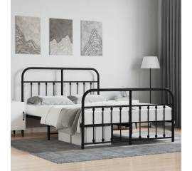 Cadru pat metalic cu tăblie de cap/picioare, negru, 150x200 cm