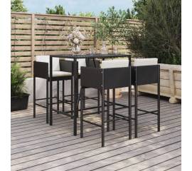 Set mobilier bar de grădină cu perne, 5 piese, negru, poliratan