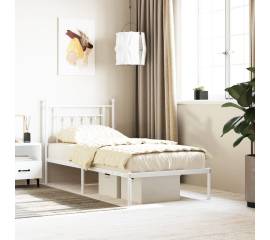 Cadru de pat metalic cu tăblie, alb, 90x190 cm