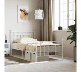 Cadru de pat metalic cu tăblie de cap/picioare, alb, 100x190 cm