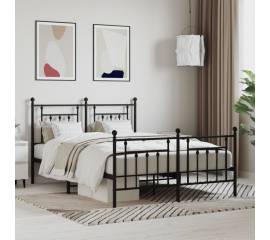 Cadru pat metalic cu tăblie de cap/picioare, negru, 150x200 cm
