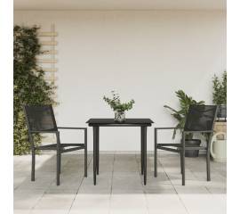 Set mobilier de grădină, 3 piese, negru, textilenă și oțel