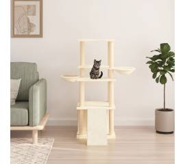 Ansamblu de pisici cu stâlpi din funie de sisal, crem, 133 cm