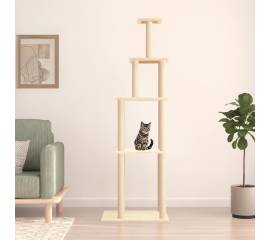 Ansamblu de pisici cu stâlpi din funie de sisal, crem, 183 cm