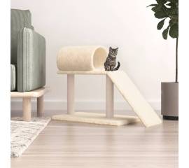 Stâlpi zgâriere pentru pisici cu tunel și scară, crem, 55,5 cm