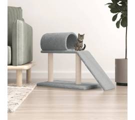 Stâlpi zgâriere pisici, cu tunel și scară, gri deschis, 55,5 cm
