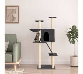 Ansamblu de pisici, stâlpi din funie sisal, gri închis, 143 cm