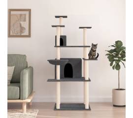 Ansamblu de pisici, stâlpi din funie sisal, gri închis, 166 cm