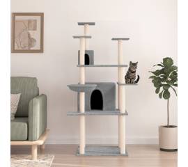 Ansamblu de pisici, stâlpi din funie sisal, gri deschis, 166 cm