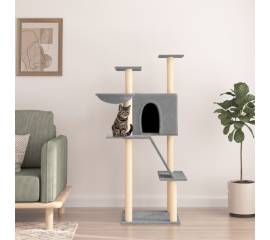 Ansamblu pisici, stâlpi din funie sisal, gri deschis, 143 cm