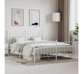 Cadru de pat metalic cu tăblie de cap/picioare, alb, 180x200 cm