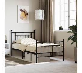 Cadru pat metalic cu tăblii de cap/picioare, negru, 100x190 cm