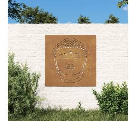 Decor perete de grădină 55x55 cm design cap buddha oțel corten