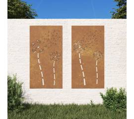 Decor perete grădină 2 buc. 105x55 cm design flori oțel corten