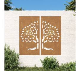 Decorațiuni perete de grădină 2 buc. 105x55 cm oțel model copac