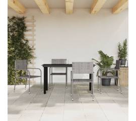 Set mobilier de grădină, 5 piese, gri&negru, poliratan și oțel