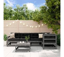 Set mobilier relaxare grădină&perne 6 piese gri lemn masiv pin