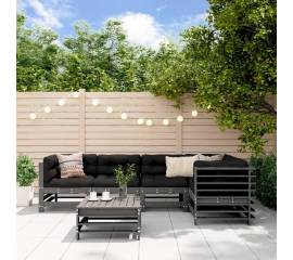 Set mobilier relaxare grădină&perne 6 piese gri lemn masiv pin
