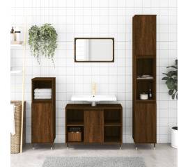Set mobilier de baie, 3 piese, stejar maro, lemn prelucrat