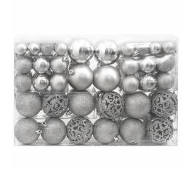 Set globuri de crăciun 111 buc., argintiu, polistiren