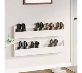 Pantofare de perete, 2 buc., alb, 110x9x23 cm, lemn masiv pin