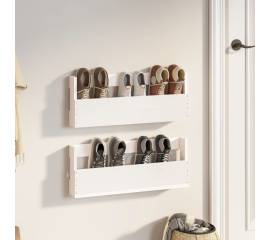 Pantofare de perete, 2 buc., alb, 59x9x23 cm, lemn masiv pin