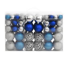 Globuri de crăciun 100 buc., albastru și argintiu, 3 / 4 / 6 cm