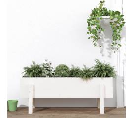 Strat înălțat de grădină, alb, 101x30x38 cm, lemn masiv de pin