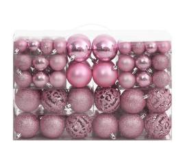 Set globuri de crăciun 111 buc., roz, polistiren