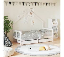 Cadru de pat copii cu sertare, alb, 80x160 cm, lemn masiv pin