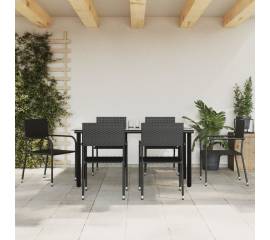Set mobilier de grădină, 7 piese, negru, poliratan