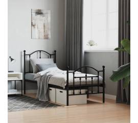 Cadru pat metalic cu tăblii de cap/picioare, negru, 75x190 cm
