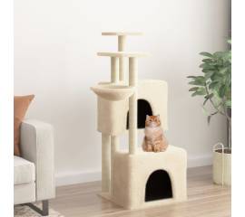 Ansamblu de pisici cu stâlpi din funie de sisal, crem, 122 cm