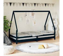 Cadru pat pentru copii, negru, 90x200 cm, lemn masiv de pin