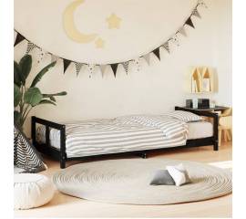 Cadru de pat pentru copii, negru, 80x200 cm, lemn masiv de pin